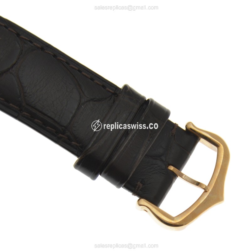 Cartier RONDE LOUIS CARTIER Replica - Quartz - 18kt Rose Gold - White Dial - Alligator Black Strap - View 4