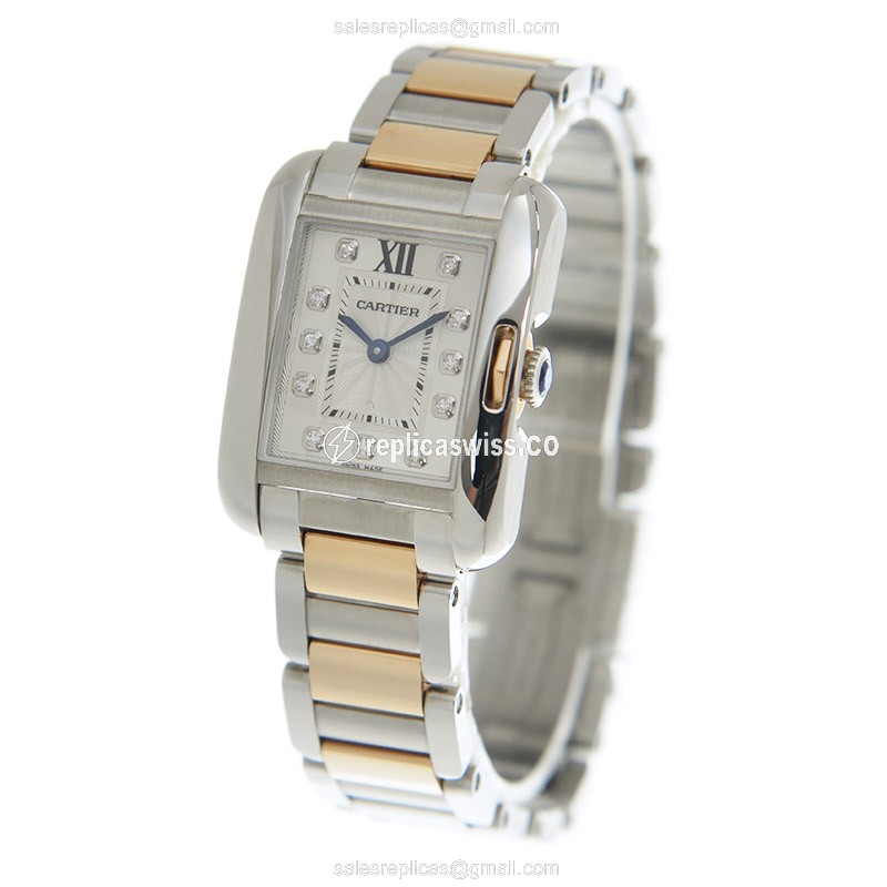 Cartier WT100024 TANK Quartz Silver Dial - Steel Case - Steel Strap - View 3