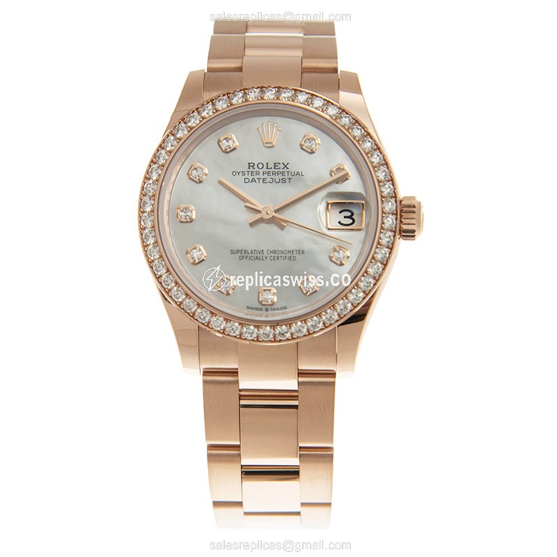 Rolex Datejust Replica - Automatic - 18kt Rose Gold Case - White Dial - Gold Clasp & Strap - View 2