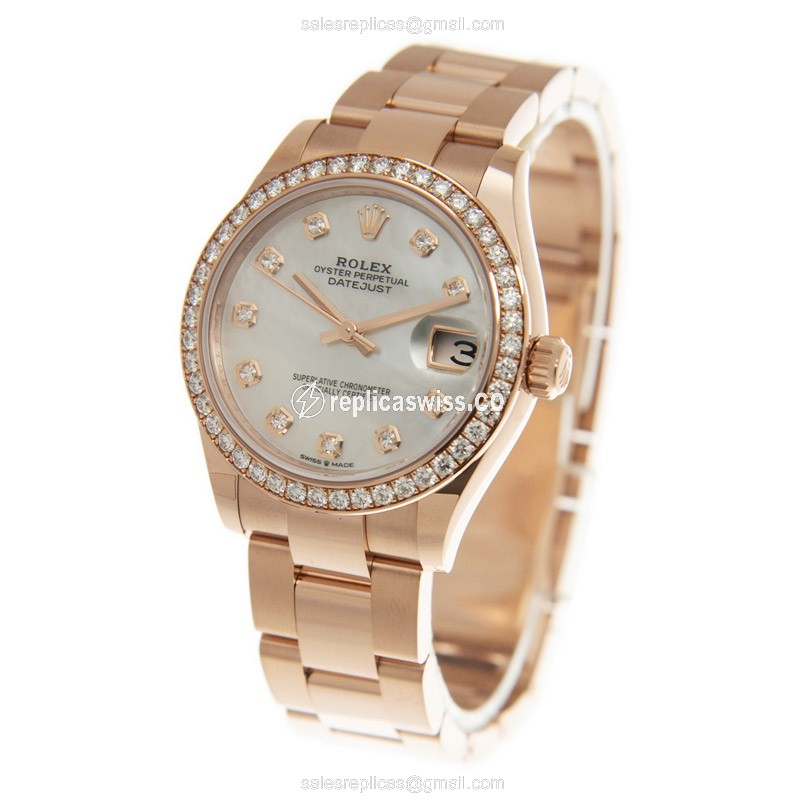 Rolex Datejust Replica - Automatic - 18kt Rose Gold Case - White Dial - Gold Clasp & Strap - View 3