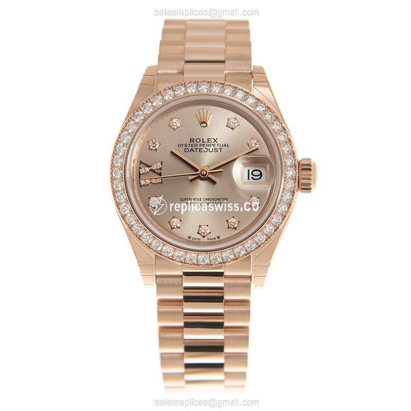 Rolex Datejust Replica - Automatic - 18kt Rose Gold - Diamond - Gold Dial - 279135RBR-0003 - View 2