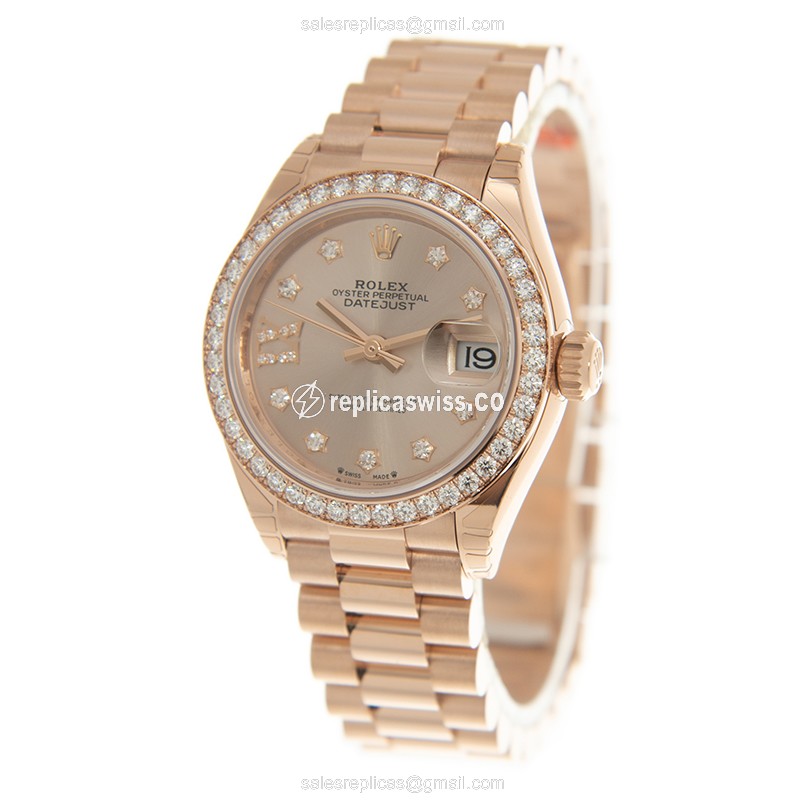 Rolex Datejust Replica - Automatic - 18kt Rose Gold - Diamond - Gold Dial - 279135RBR-0003 - View 3