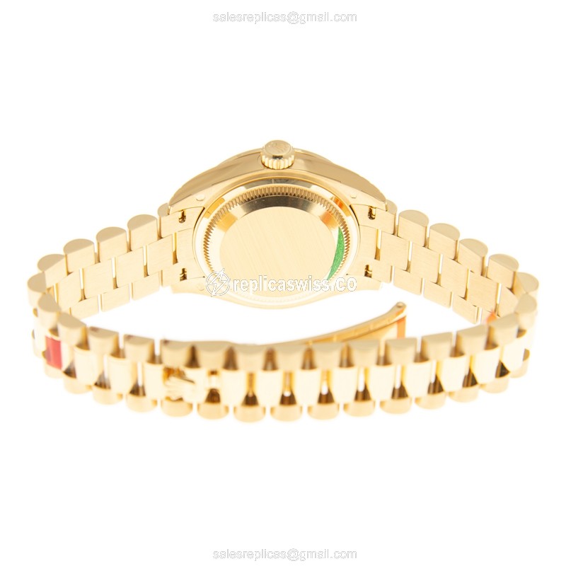 Rolex Lady Datejust Replica - 18kt Gold - White Dial on Gold Strap - View 4