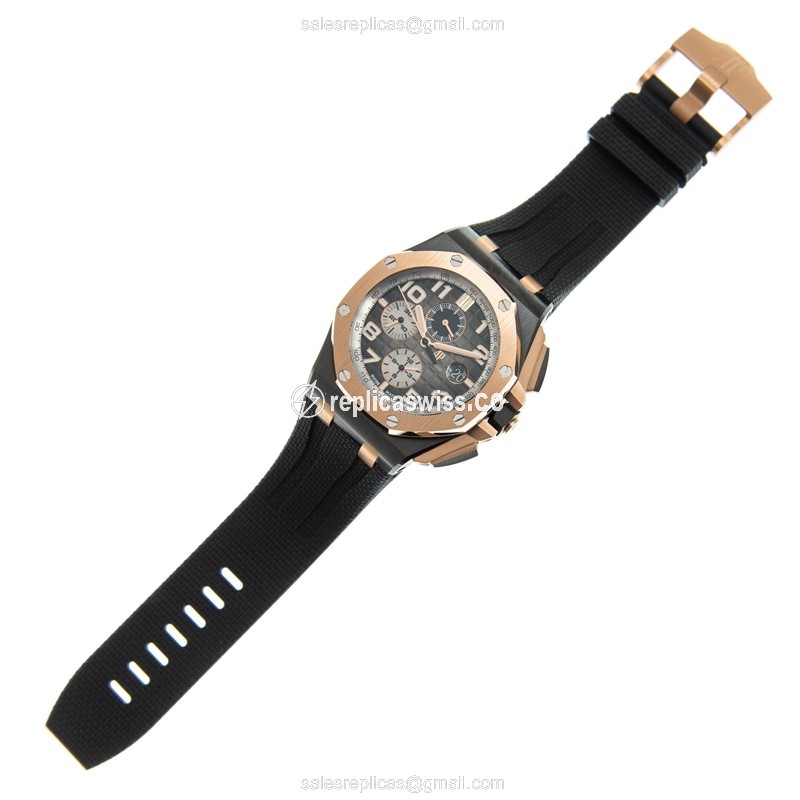 Royals ROYAL OAK OFFSHORE Replica - Auto 18kt Rose - Gray Dial - Black Rubber - Buckle Clasp - View 2