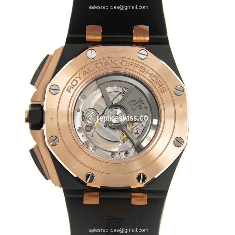Royals ROYAL OAK OFFSHORE Replica - Auto 18kt Rose - Gray Dial - Black Rubber - Buckle Clasp - View 3