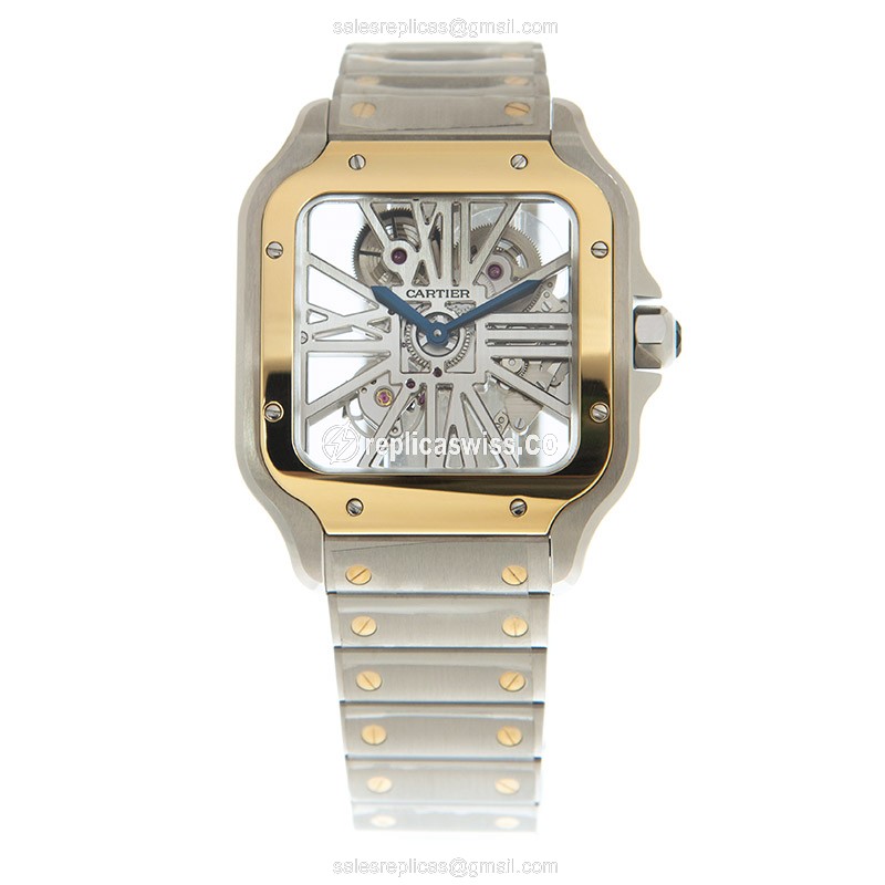 Cartier Santos Replica - Manual - 18kt Gold & Steel - Transparent Dial - Silver Clasp - View 2