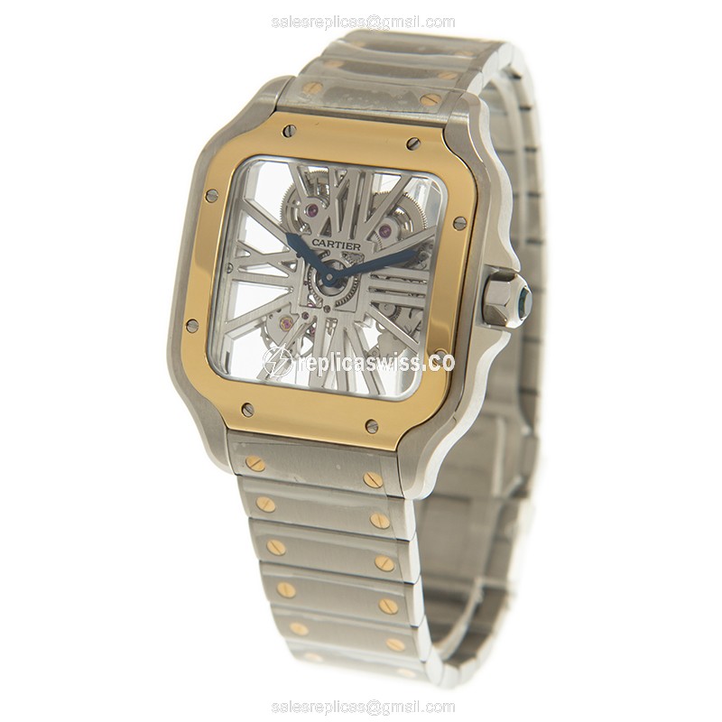 Cartier Santos Replica - Manual - 18kt Gold & Steel - Transparent Dial - Silver Clasp - View 3