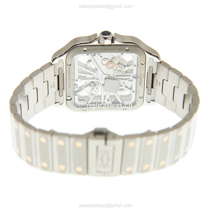 Cartier Santos Replica - Manual - 18kt Gold & Steel - Transparent Dial - Silver Clasp - View 4