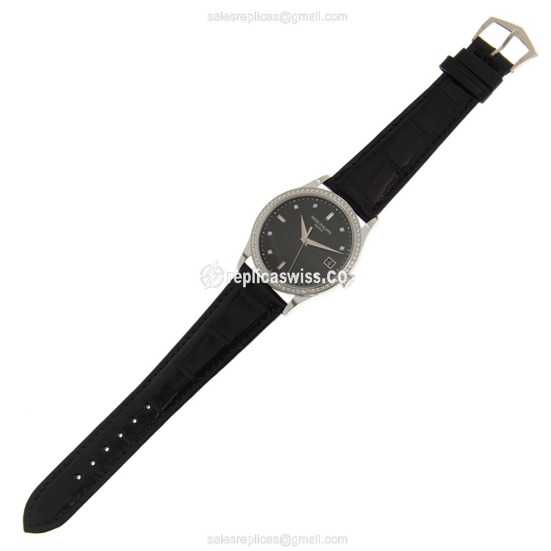 Patek Philippe Replica 5297G-001 - Automatic - White Gold - Diamond Bezel - Black Dial - Alligator Black Strap - View 2