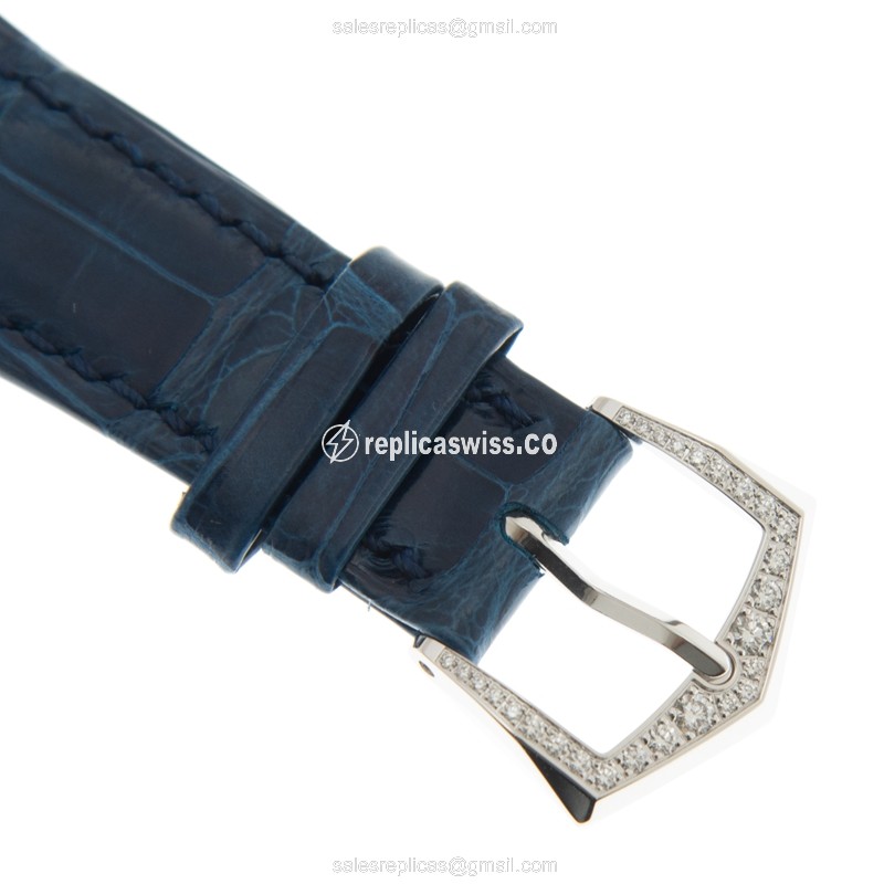 Patek Philippe 7130G-015 Replica - Automatic - 18kt White Gold - Blue Dial - Diamond - Alligator Blue Buckle - View 4