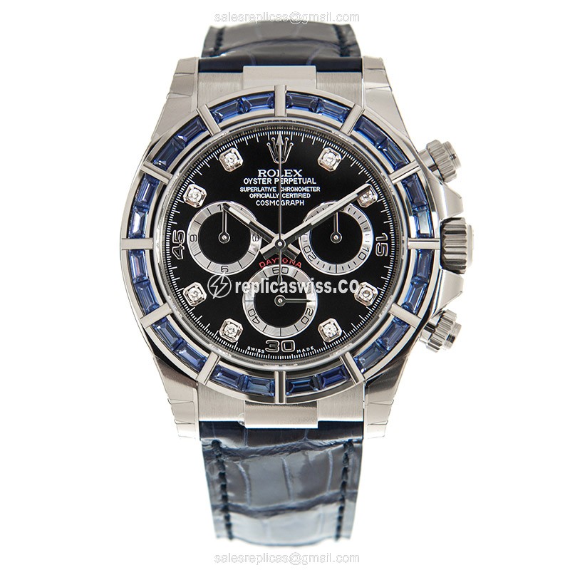 Rolex Daytona Replica - Automatic - Sapphire Case - Blue Dial - Alligator Blue Strap - View 2