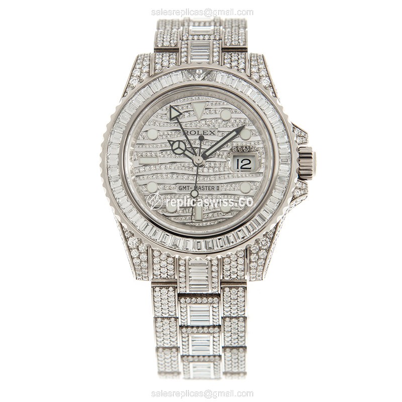 Rolex GMT-MASTER II Replica - Automatic - 18kt White Gold - Diamond - Silver Dial - View 2