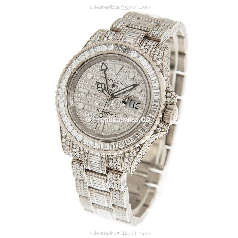 Rolex GMT-MASTER II Replica - Automatic - 18kt White Gold - Diamond - Silver Dial - View 3