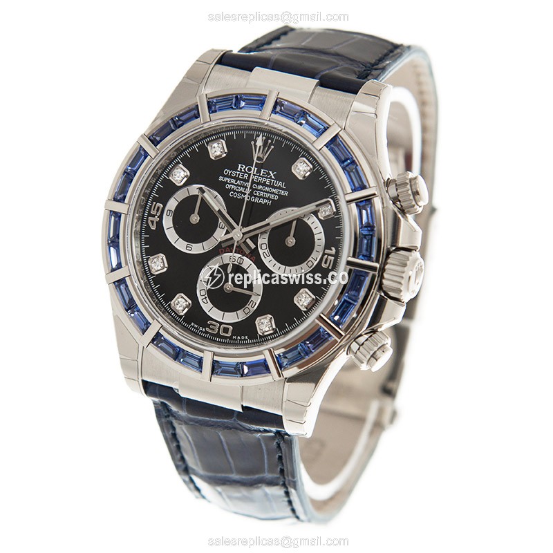 Rolex Daytona Replica - Automatic - Sapphire Case - Blue Dial - Alligator Blue Strap - View 3