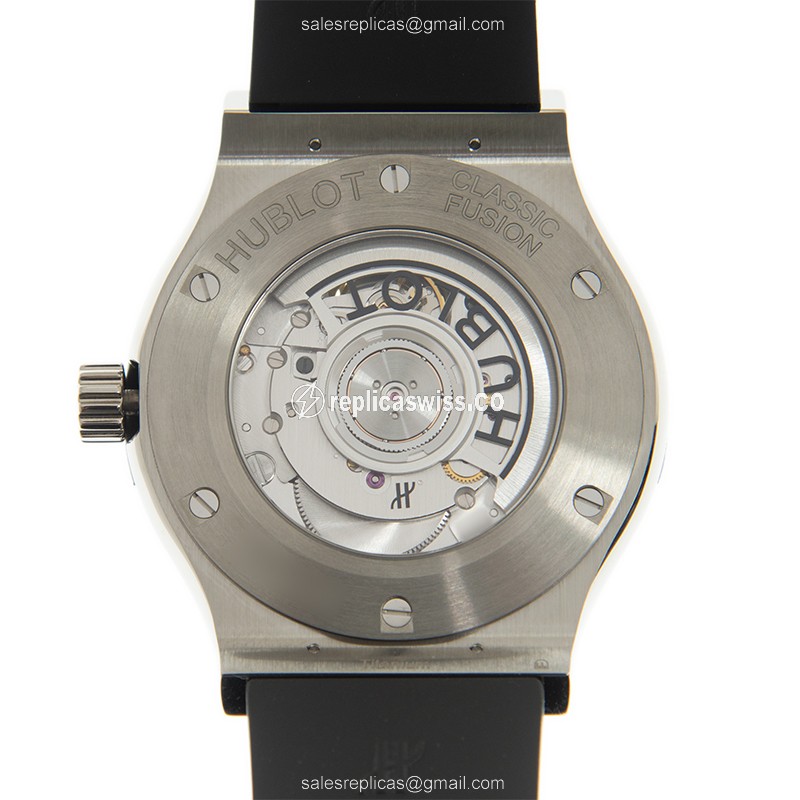 Hublot Classic Fusion Replica - Automatic Titanium Case - Skull Dial - Black Rubber Strap - View 3