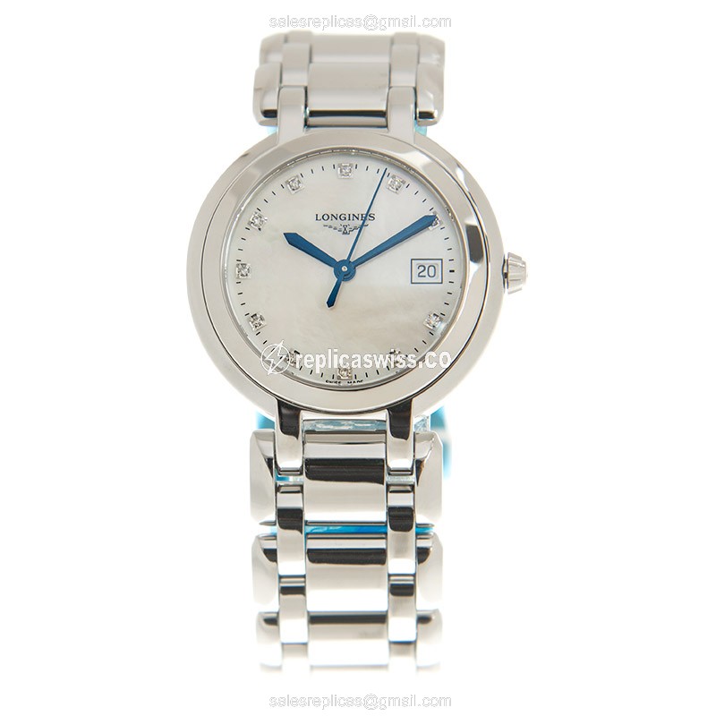 Longines Prima Luna Replica - Quartz - Stainless Steel Case - White Dial, Silver Clasp - View 2