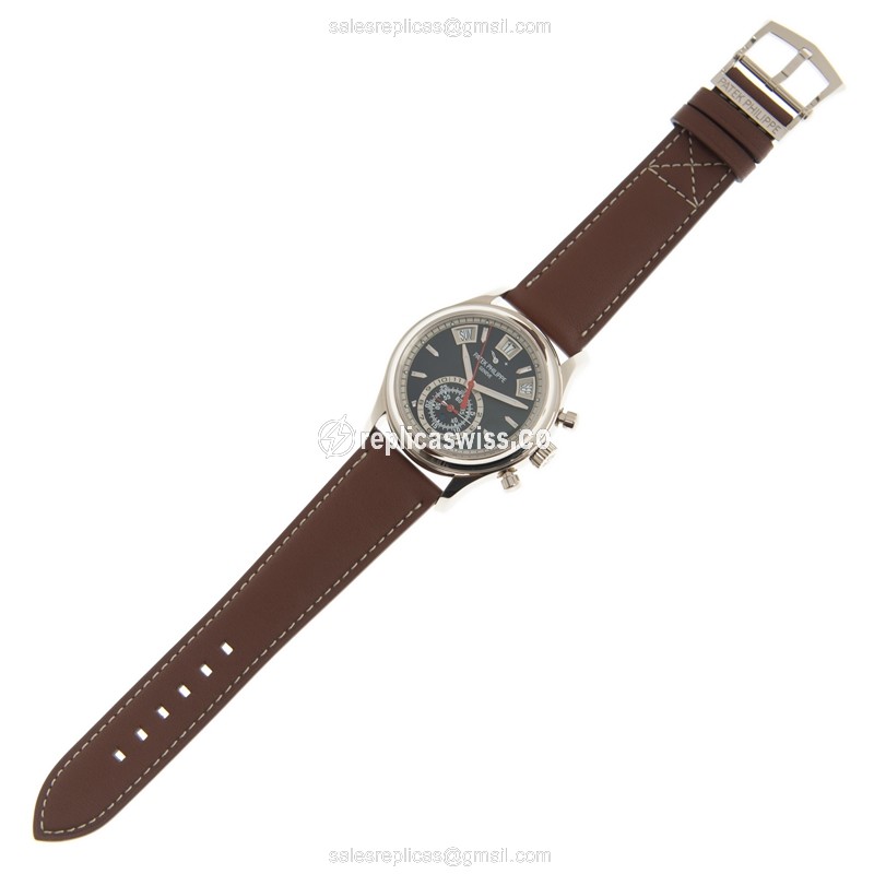 Patek Philippe 5960-01G-001 Replica - Automatic - 18kt Gold - Blue Dial - Brown Cowhide Buckle - View 2