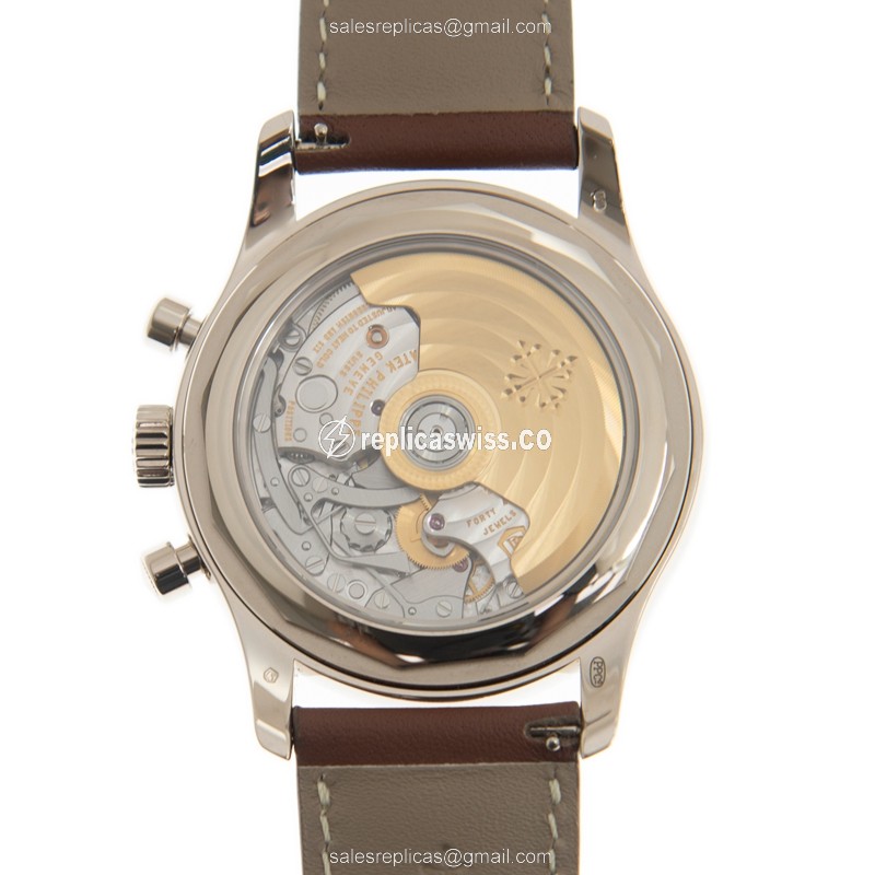 Patek Philippe 5960-01G-001 Replica - Automatic - 18kt Gold - Blue Dial - Brown Cowhide Buckle - View 3