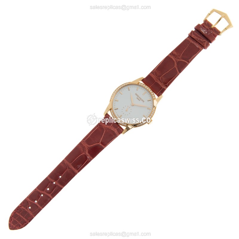 Patek Philippe Calatrava Replica - Manual Wind - 18kt Rose Gold & Diamond - White Dial - View 2