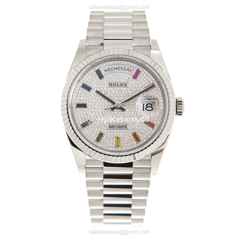 Rolex DAY-DATE Replica - Automatic - 18kt White Gold - Silver Dial - Clasp - 128239-0019 - View 2