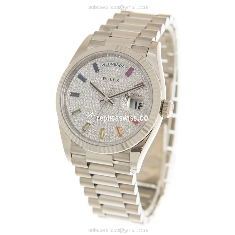 Rolex DAY-DATE Replica - Automatic - 18kt White Gold - Silver Dial - Clasp - 128239-0019 - View 3