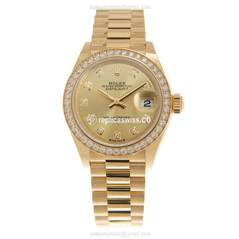 Rolex Lady Datejust Replica - Automatic - 18kt Gold - Diamond Dial - Gold Clasp - View 2