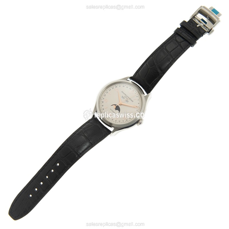 Baume & Mercier M0A10055 CLIFTON Automatic - Steel Case - Silver Dial - Black Alligator Strap - View 2