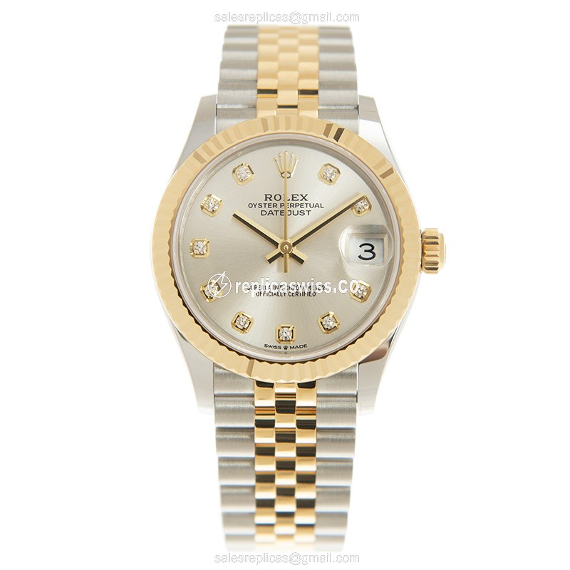 Rolex DATEJUST Replica - Automatic - 18kt Gold & Steel - Silver Dial - View 2