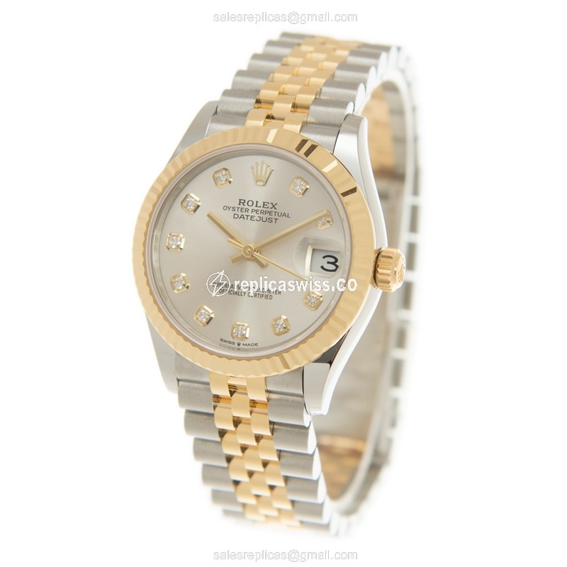 Rolex DATEJUST Replica - Automatic - 18kt Gold & Steel - Silver Dial - View 3