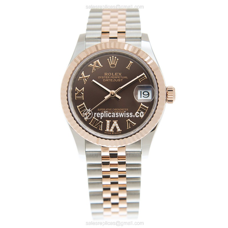 Rolex Datejust Replica - Automatic - 18kt Rose Gold & Steel Case - Brown Dial - View 2