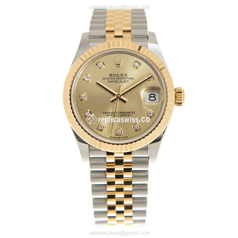 Rolex Datejust Replica | Automatic | 18kt Gold Case, Gold Dial | Steel Clasp & Band - View 2
