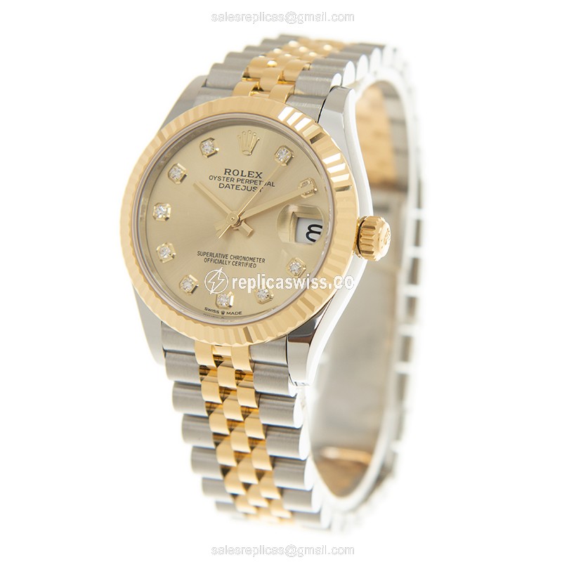 Rolex Datejust Replica | Automatic | 18kt Gold Case, Gold Dial | Steel Clasp & Band - View 3
