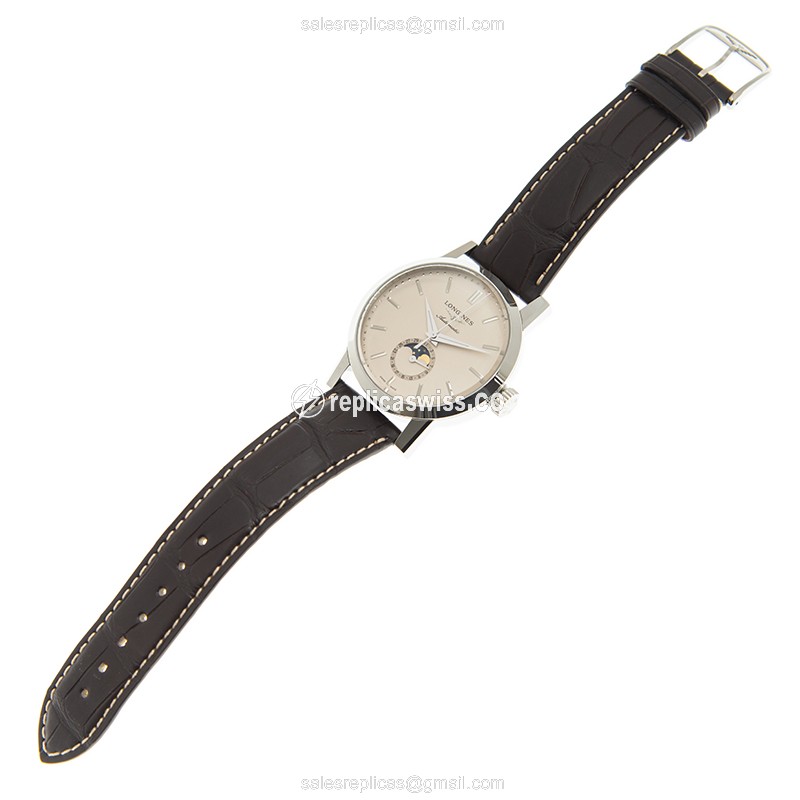 Longines 1832 Replica - Automatic - Beige Dial - Stainless Steel Case, Brown Cowhide Strap - View 2