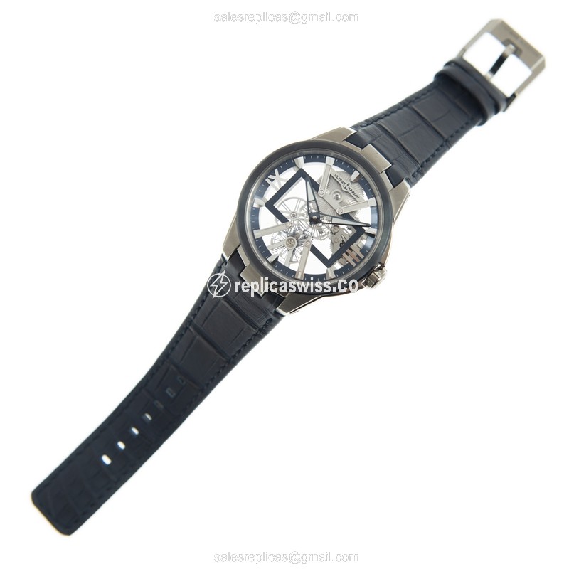 Ulysse Nardin 3713-260/03 Replica - Manual Wind - Titanium Case - Transparent - Blue Leather Strap - View 2