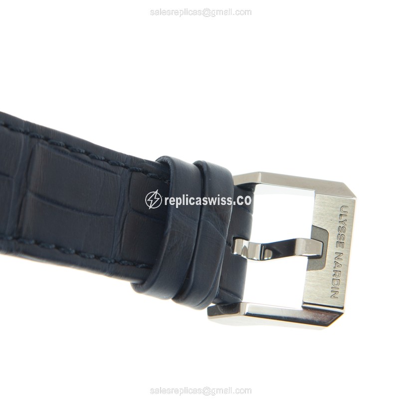 Ulysse Nardin 3713-260/03 Replica - Manual Wind - Titanium Case - Transparent - Blue Leather Strap - View 4
