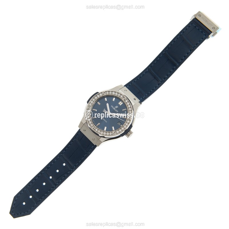 Hublot Classic Fusion Replica - Automatic - Stainless Steel & Blue Dial - Blue Leather Strap - View 2