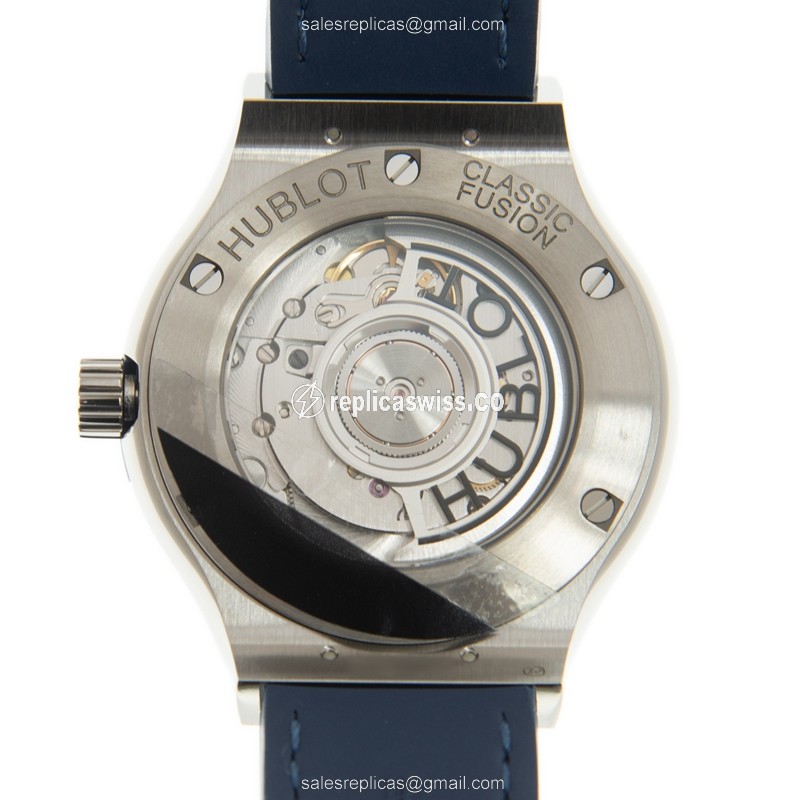 Hublot Classic Fusion Replica - Automatic - Stainless Steel & Blue Dial - Blue Leather Strap - View 3