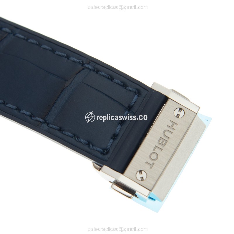 Hublot Classic Fusion Replica - Automatic - Stainless Steel & Blue Dial - Blue Leather Strap - View 4