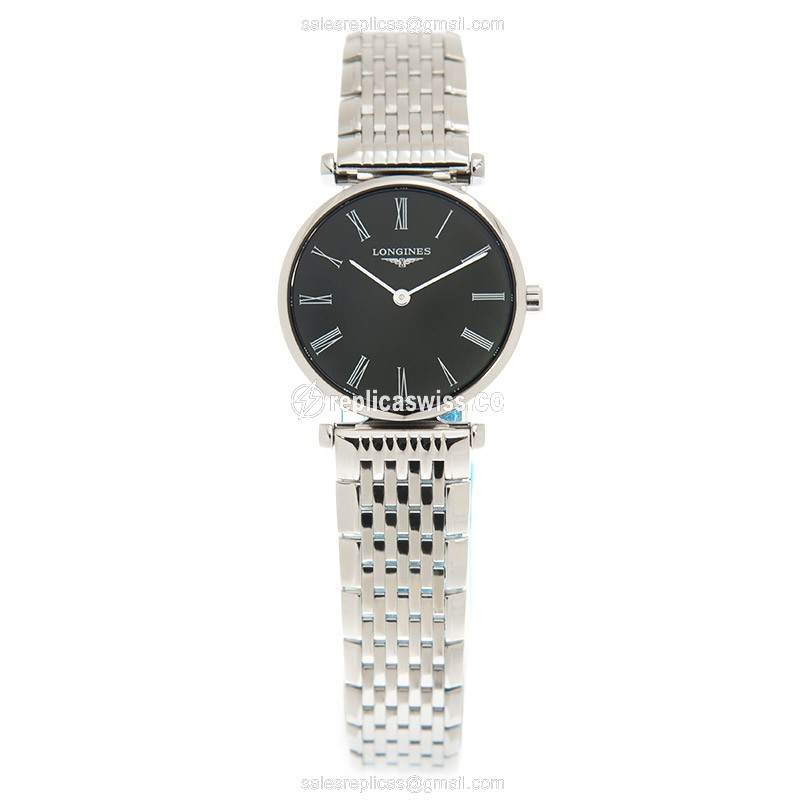 Longines L4.209.4.51.6 Replica - Quartz - Stainless Steel - Black Dial on Silver Steel Strap - View 2