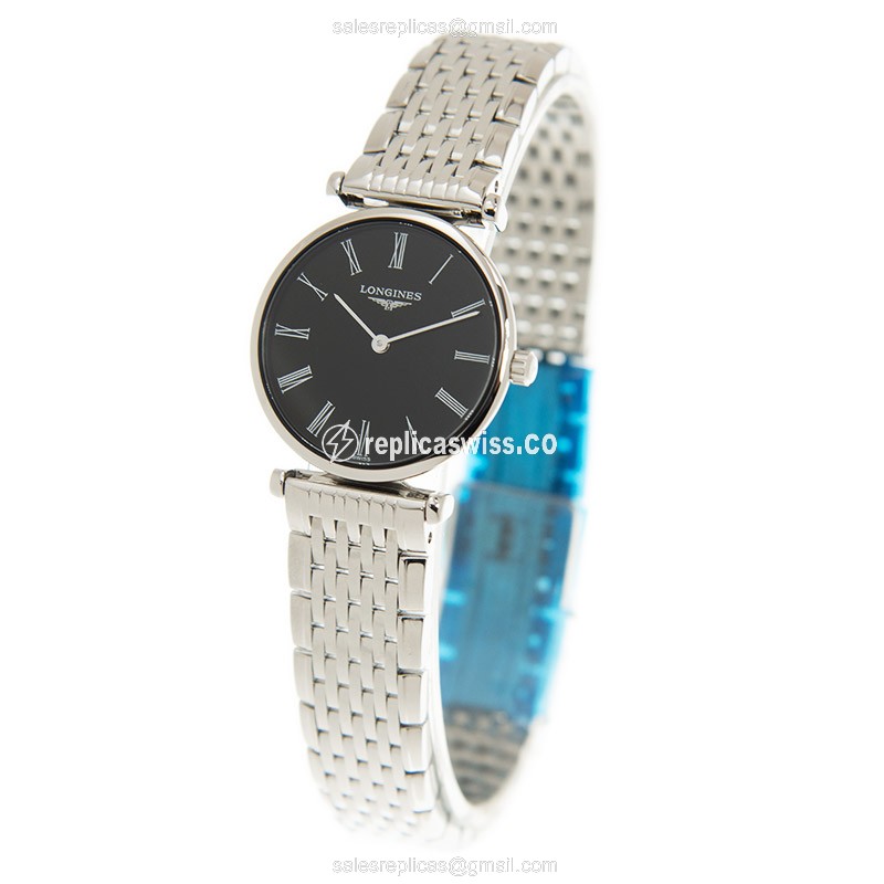 Longines L4.209.4.51.6 Replica - Quartz - Stainless Steel - Black Dial on Silver Steel Strap - View 3