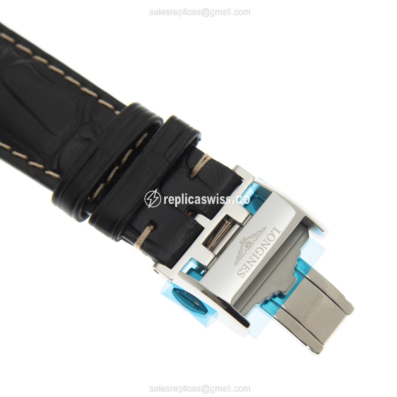 Longines L2.919.4.51.7 Replica - Automatic - Steel Case - Black Dial - Leather Strap - View 4