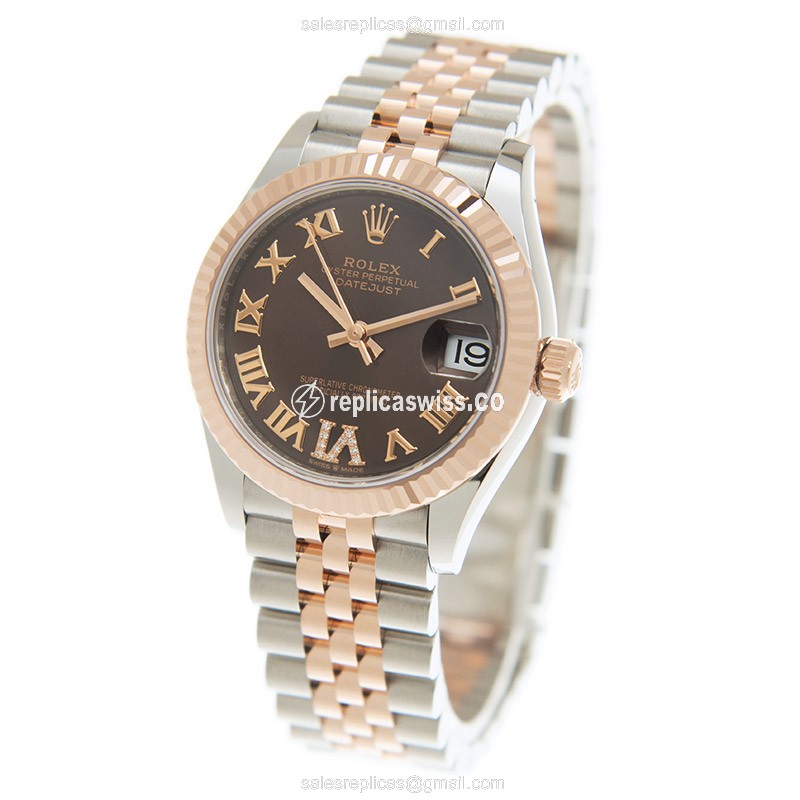 Rolex Datejust Replica - Automatic - 18kt Rose Gold & Steel Case - Brown Dial - View 3