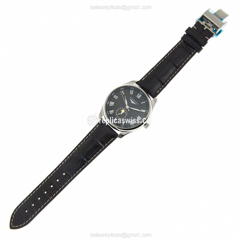 Longines L2.919.4.51.7 Replica - Automatic - Steel Case - Black Dial - Leather Strap - View 2