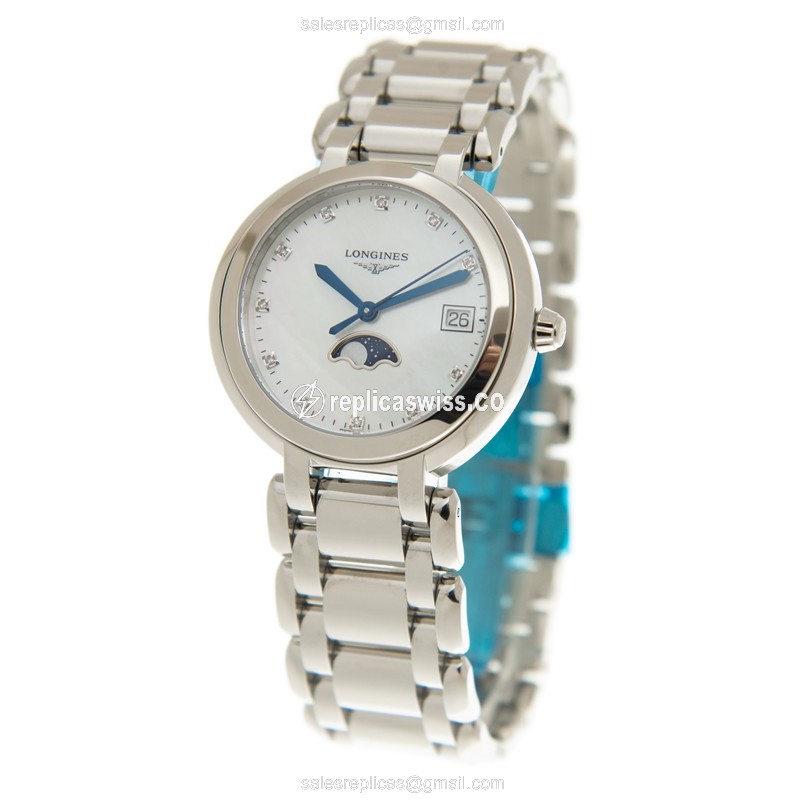 Longines Prima Luna Replica - Quartz - Stainless Steel Case - White Dial, Silver Clasp - View 3