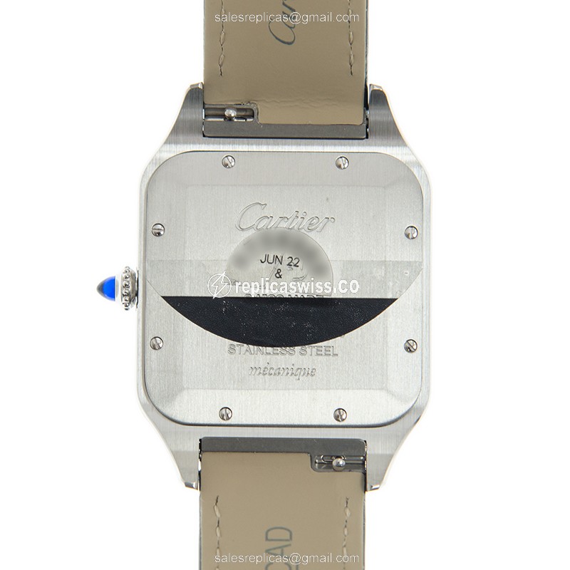 Cartier Santos Replica - Manual Wind - Steel Case - Silver Dial - Blue Alligator Strap - View 3
