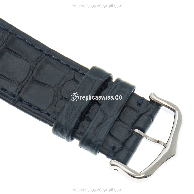 Cartier Santos Replica - Manual Wind - Steel Case - Silver Dial - Blue Alligator Strap - View 4