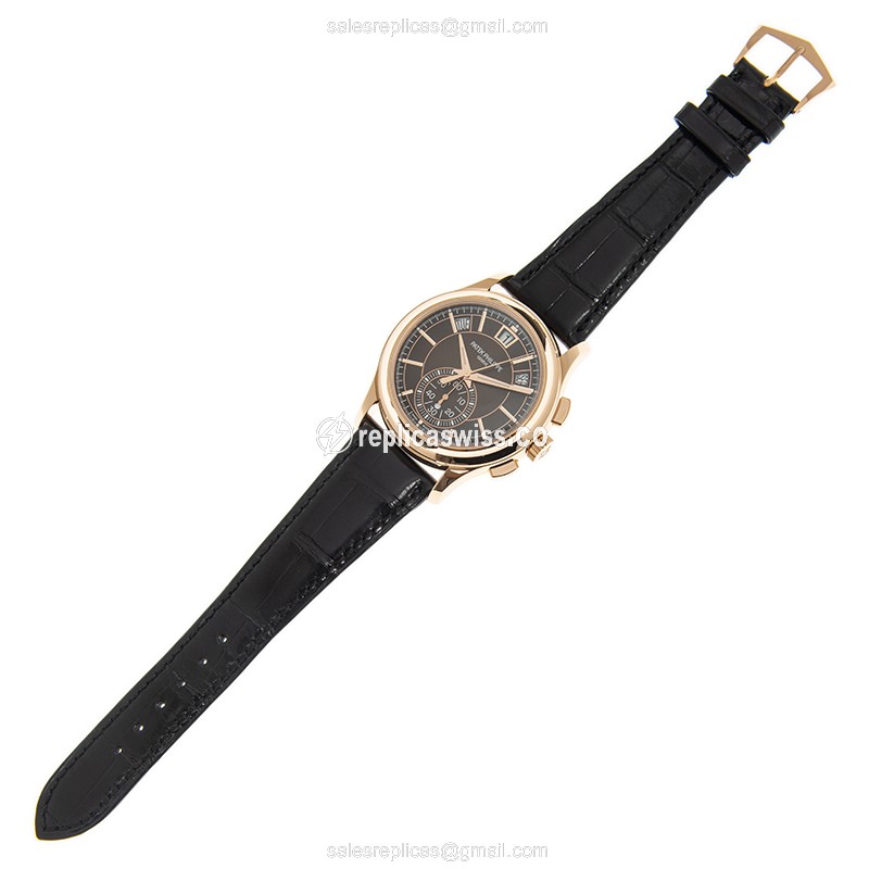 Patek Philippe 5905R-001 Complications - Auto - 18kt Rose Gold - Brown Dial - Black Alligator Buckle - View 2