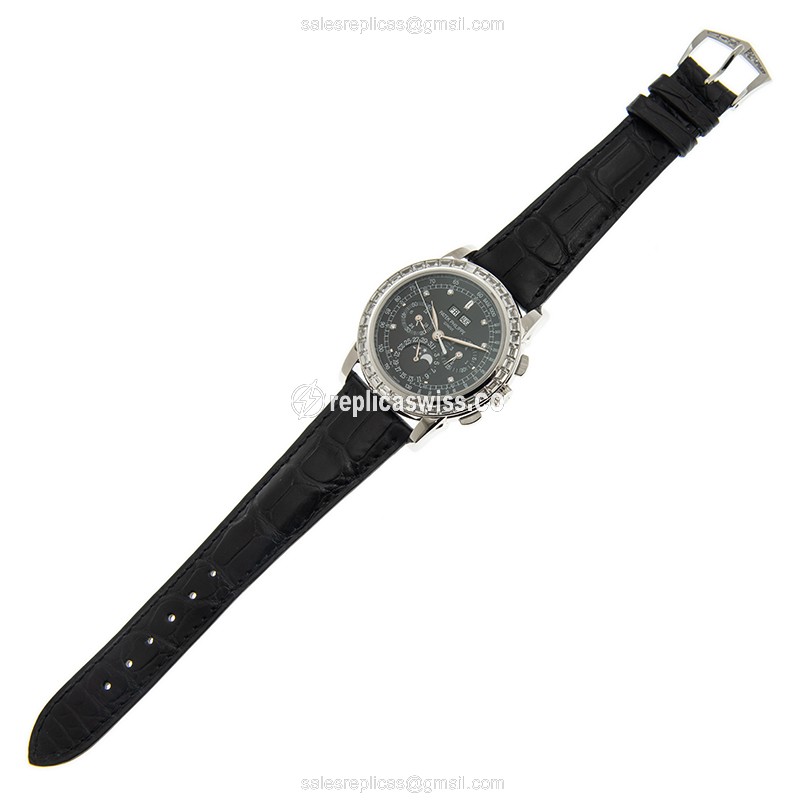 Patek Philippe 5971P-001 Grand Complications Replica - Automatic - Platinum Case - Black Dial - Alligator Strap - View 2
