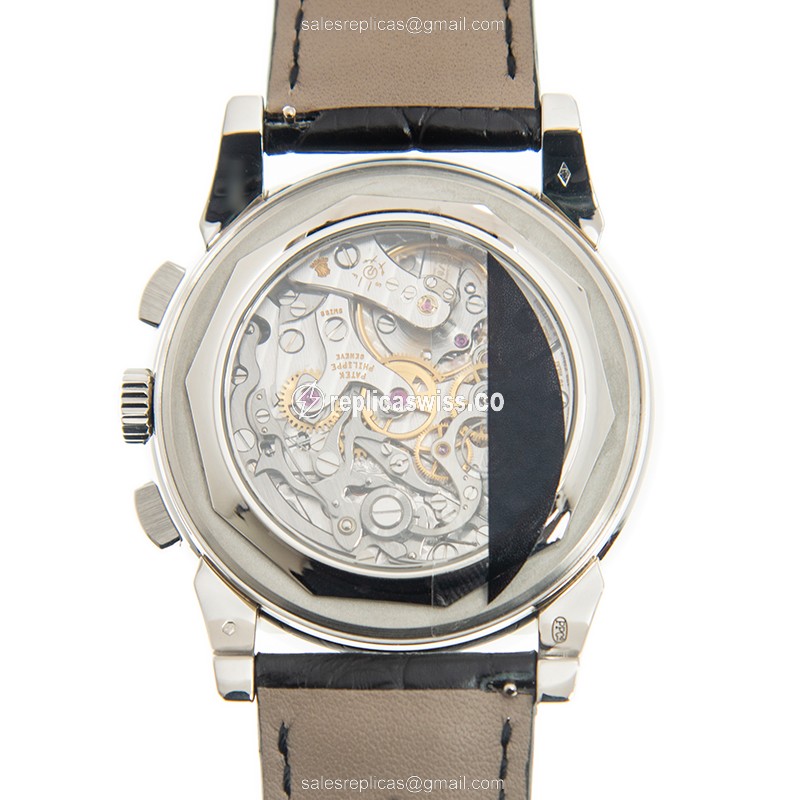 Patek Philippe 5971P-001 Grand Complications Replica - Automatic - Platinum Case - Black Dial - Alligator Strap - View 3