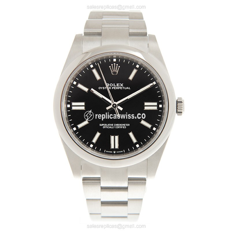 Rolex OYSTER PERPETUAL Replica - Automatic - Black Dial, Steel Case - View 2